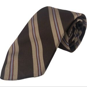 Jonathan Lake 100% Silk Tie Brown and Blue Stripe